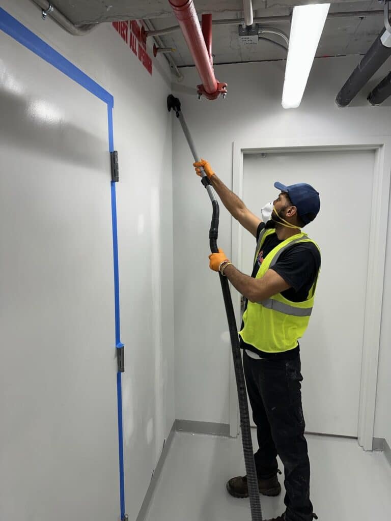 Technician Cleaning Mold Off Wall.