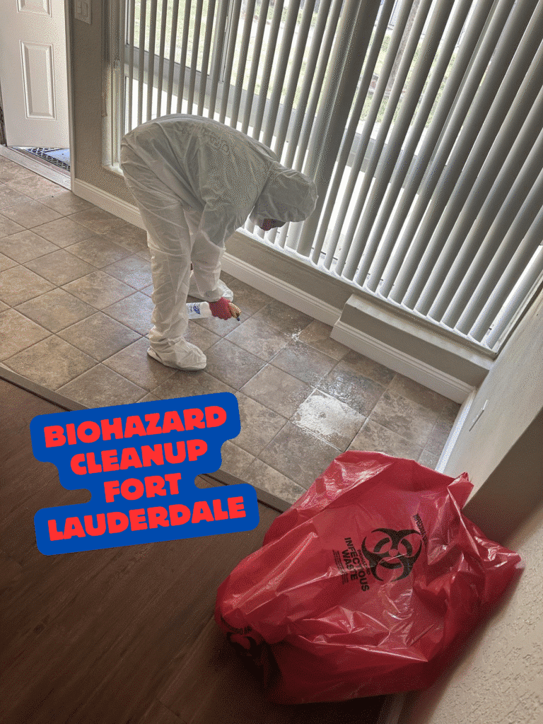 Technician wearing PPE cleaning a floor