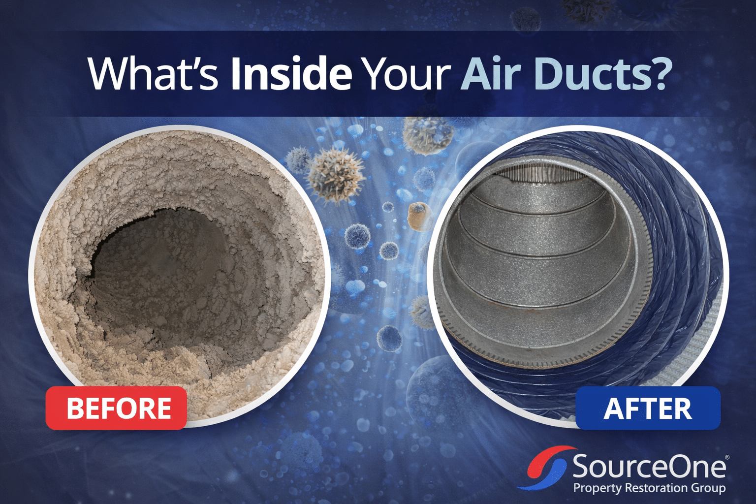 Before & After Duct Cleaning done by SourceOne Property Restoration Group.